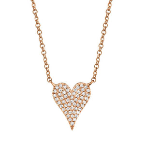 14k Gold Diamond Pave Heart Necklace. Available in 4 Diamond Weights in White, Rose or Yellow