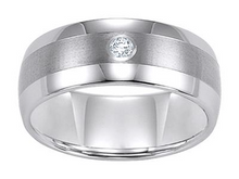 Load image into Gallery viewer, Tungsten Carbide 9mm domed Diamond comfort fit band with satin finish center and bright polish edges
