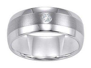 Tungsten Carbide 9mm domed Diamond comfort fit band with satin finish center and bright polish edges