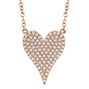 14k Gold Diamond Pave Heart Necklace. Available in 4 Diamond Weights in White, Rose or Yellow