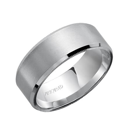 14k White gold 6mm wide Carved Band, size 10