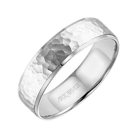 14k White Gold Hammered center polished edge, size 10