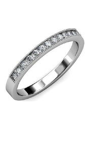 14k Gold 0.10 Ct Diamond Milgrain Border Band, Available in White and Yellow Gold