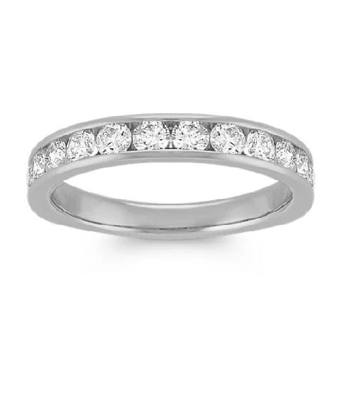 14k White Gold 0.77 Ct Round Diamond Band with 11 Diamonds