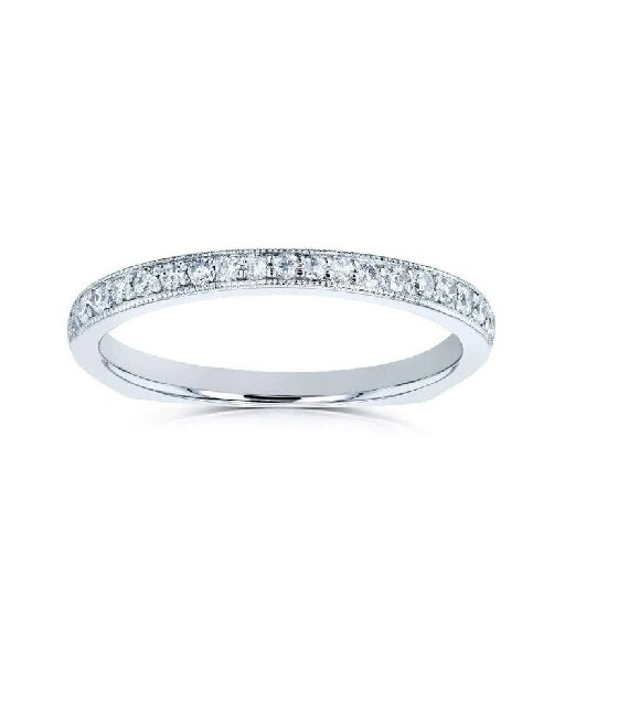 14k White Gold 0.21 Ct Diamond Band with Milgrain Border