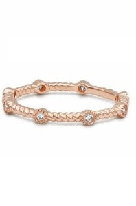 14k Gold 0.08 Ct Diamond Rope Stackable Ring, Available in White, Rose and Yellow Gold