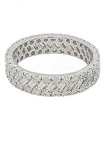 14k White Gold 0.61 Ct Baguette, 0.53 Ct Round Diamond Band