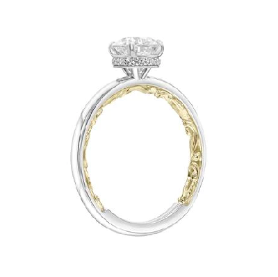 14k White and Yellow Gold Cubic Zirconia Center, 0.08Ct Diamond Semi Mount