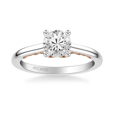 14K White and Yellow Gold Cubic Zirconia Center Engagement  Ring Mounting