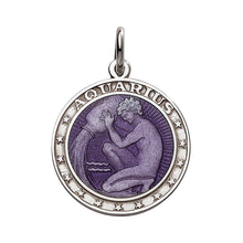 Load image into Gallery viewer, Sterling Silver Enamel Aquarius medal with Rim 1&quot; (24mm-quarter size)
