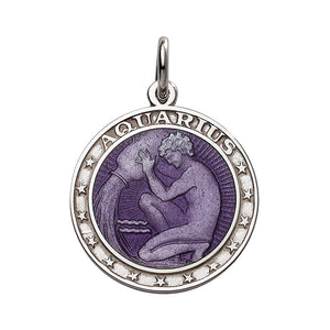 Sterling Silver Enamel Aquarius medal with Rim 1" (24mm-quarter size)