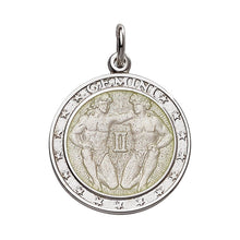 Load image into Gallery viewer, Sterling Silver Enamel Gemini medal with Rim 1&quot; (24mm-quarter size)
