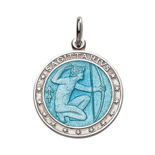 Load image into Gallery viewer, Sterling Silver Enamel Sagittarius medal with Rim 1&quot; (24mm-quarter size)
