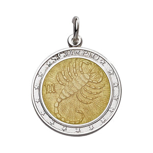 Sterling Silver Enamel Scorpio medal with Rim 1" (24mm-quarter size)