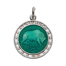 Load image into Gallery viewer, Sterling Silver Enamel Taurus medal with Rim 1&quot; (24mm-quarter size)
