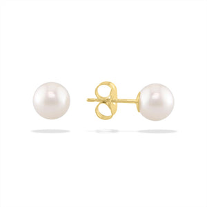 14k Gold 4.0mm Pearl Stud Earring, Available in White and Yellow Gold