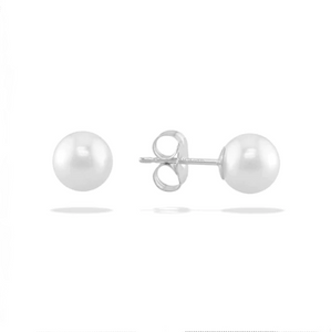 14k Gold 4.0mm Pearl Stud Earring, Available in White and Yellow Gold