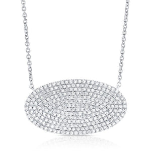 14k Pave Oval Disc Necklace, 0.76 Ct Diamond available in White, Rose and Yellow gold