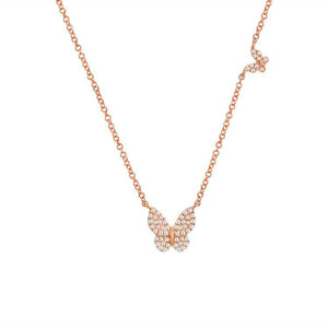 14k 2 Butterfly 0.22 Ct Diamond Butterfly Necklace. Available in White, Rose and Yellow Gold