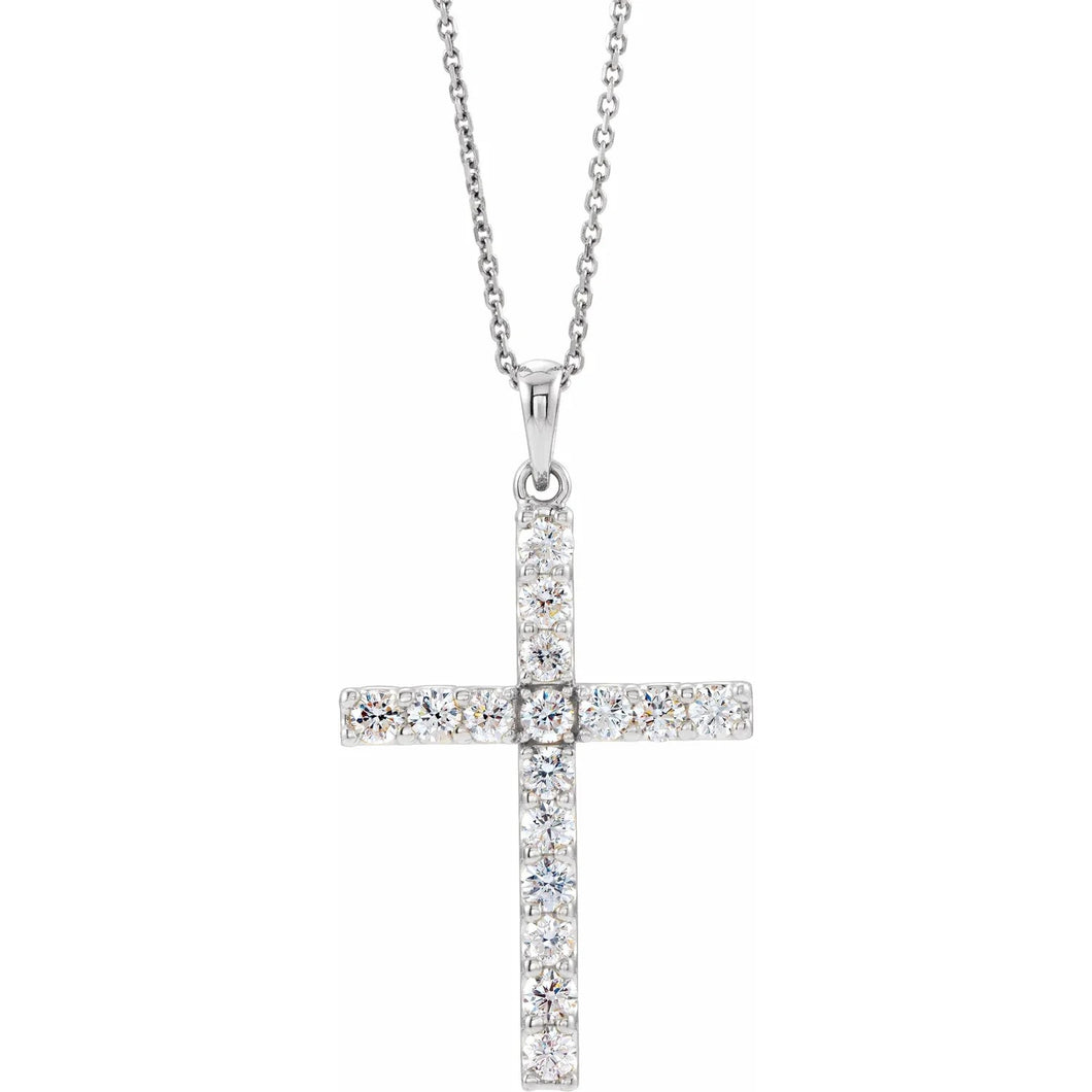 14k White Gold 1.15 Ct Diamond Cross Pendant