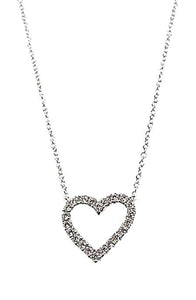 14k White Gold Diamond Open Heart Necklace, Available in Several Sizes