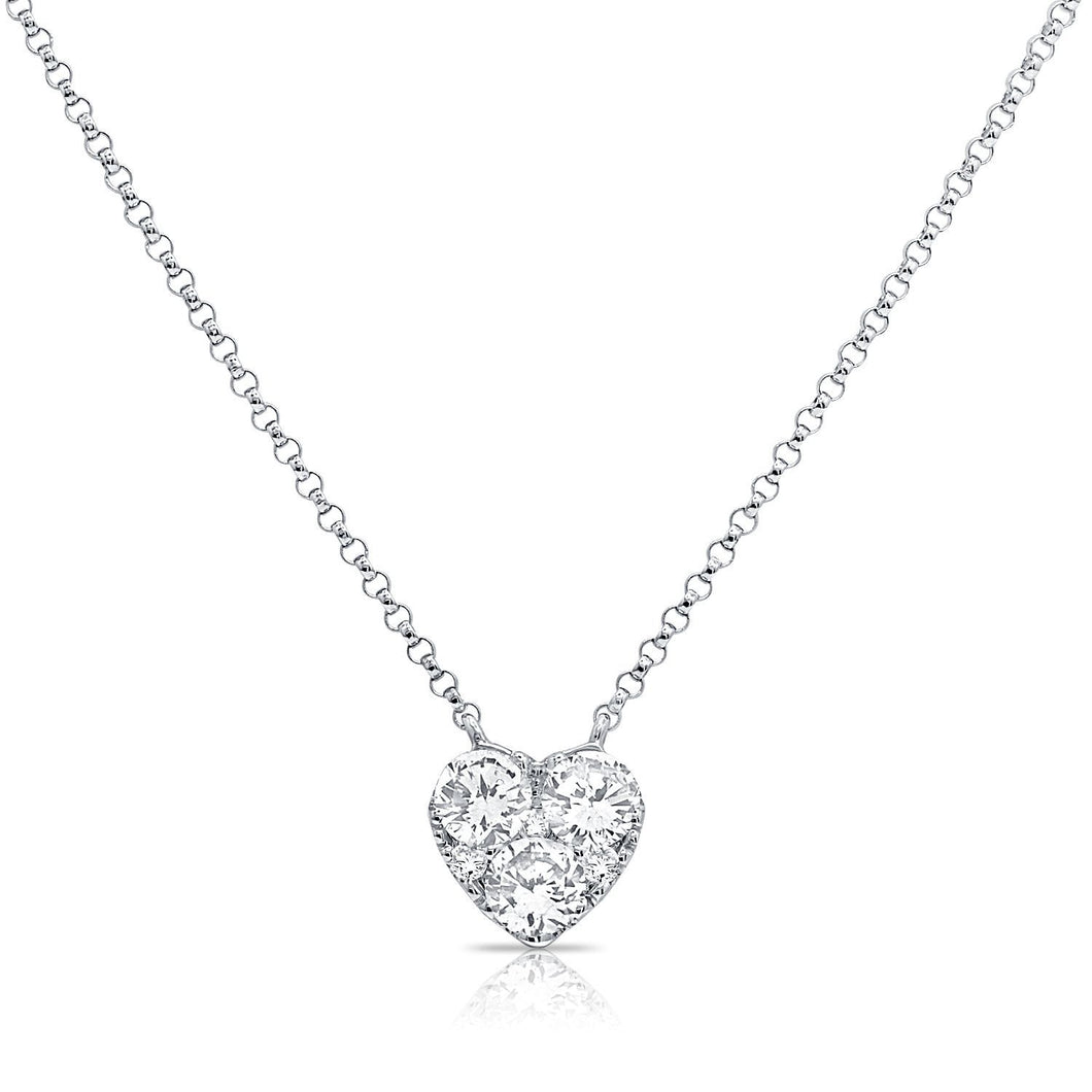 14k 0.80 Ct Diamond Heart Necklace, available in White, Rose and Yellow Gold