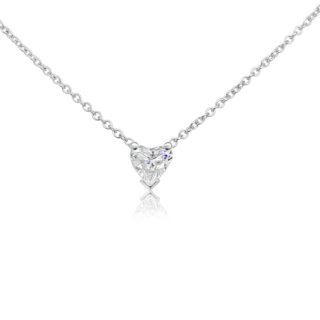 14k White Gold Heart Solitaire Pendant, Available in Multiple Sizes