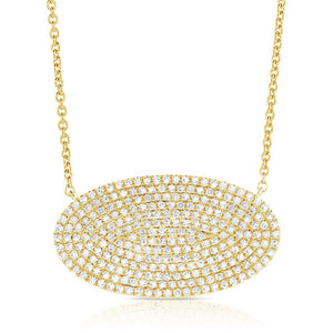 14k Pave Oval Disc Necklace, 0.76 Ct Diamond available in White, Rose and Yellow gold