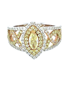 18K Tri-Color, 0.30 Ct Marquise, 0.28 Yellow, 0.16 Pink, 0.38 White Diamond Ring