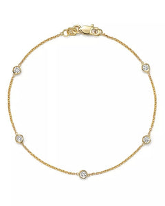 14k Gold Five Stations 0.50 Ct Diamond by the Yard bracelet, Available in White and Yellow Gold.