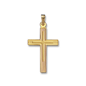 14k Yellow Gold 28.7 X 17.3 MM Engine Turned Cross Hollow