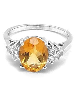 14k White Gold 1.73 Ct Citrine, 0.25 Ct Diamond Ring