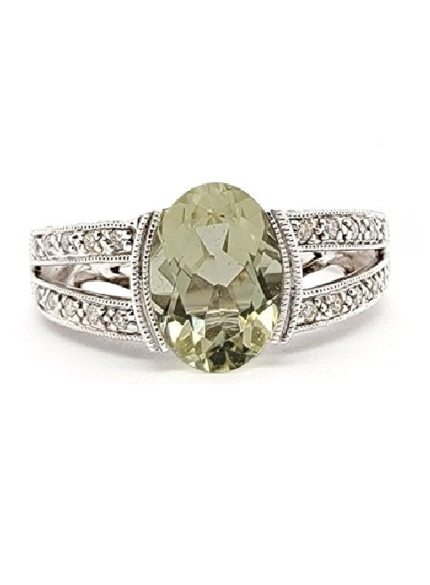 Gabriel 14k White Gold Lemon Quartz, 0.20 Ct Diamond Ring
