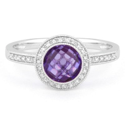 14k White Gold 1.48 Ct Amethyst, 0.11 Ct Diamond Ring