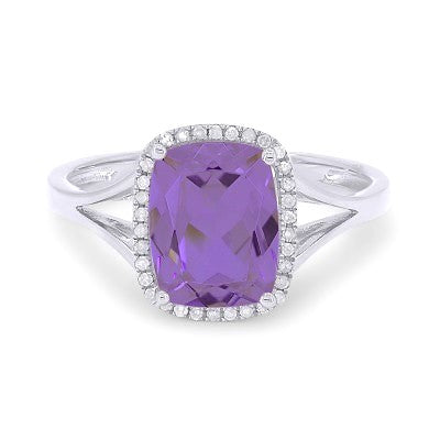 14k White Gold 2.02 Ct Amethyst, 0.34 Ct Diamond Ring
