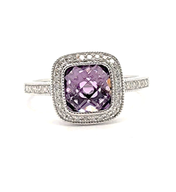 14k White Gold 1.65 Ct Amethyst, 0.13 Ct Diamond Ring
