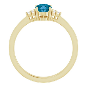 14k Yellow Gold 2.22Ct Blue Topaz, 0.18Ct Diamond Ring
