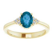 Load image into Gallery viewer, 14k Yellow Gold 2.22Ct Blue Topaz, 0.18Ct Diamond Ring
