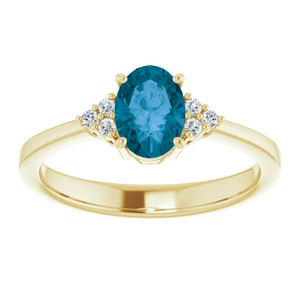14k Yellow Gold 2.22Ct Blue Topaz, 0.18Ct Diamond Ring