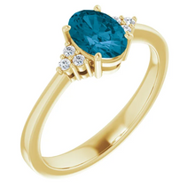 Load image into Gallery viewer, 14k Yellow Gold 2.22Ct Blue Topaz, 0.18Ct Diamond Ring
