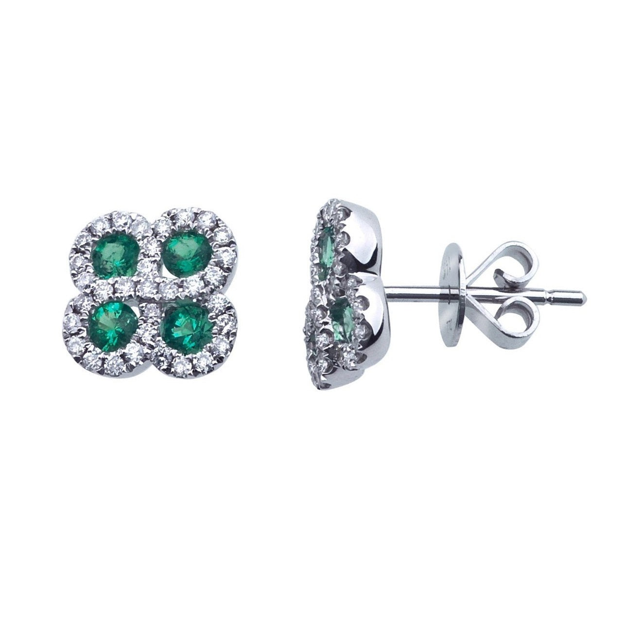 14k White Gold 0.60 Ct Emerald, 0.26 Ct Diamond Earring