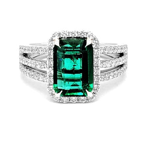 18k White Gold 1.82 Ct Emerald, 0.66 Ct Diamond Ring