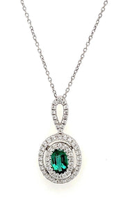 14k White Gold 0.41 Ct Emerald, 0.23 Ct Diamond Pendant