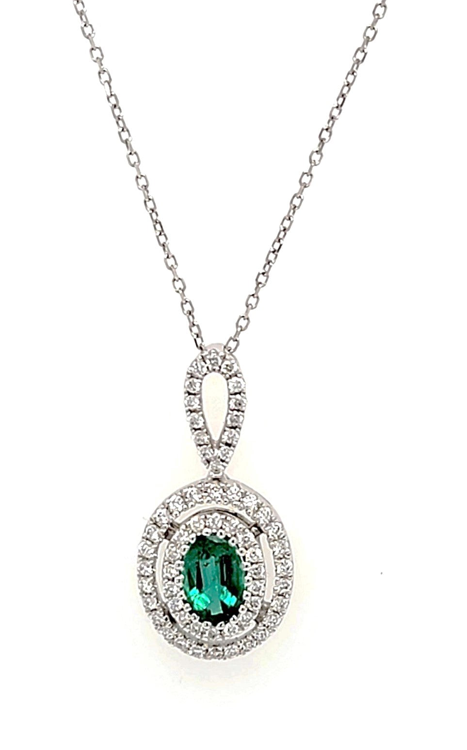 14k White Gold 0.41 Ct Emerald, 0.23 Ct Diamond Pendant