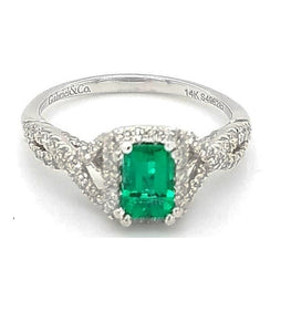 Gabriel 14k White Gold 0.55 Ct Emerald, 0.47 Ct Diamond Ring