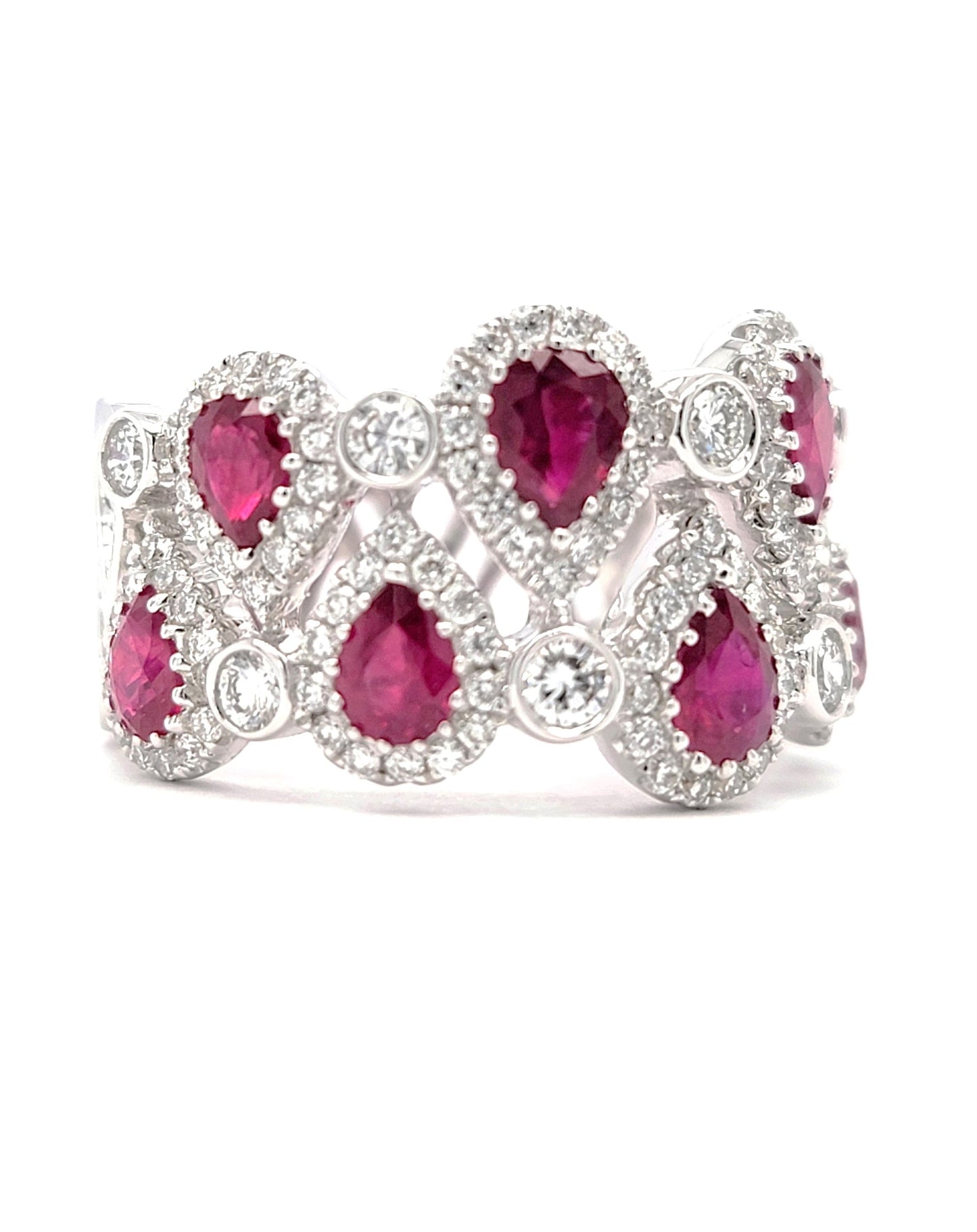 18k White Gold Teardrop 1.89Ct Ruby and 1.05Ct Diamond Ring