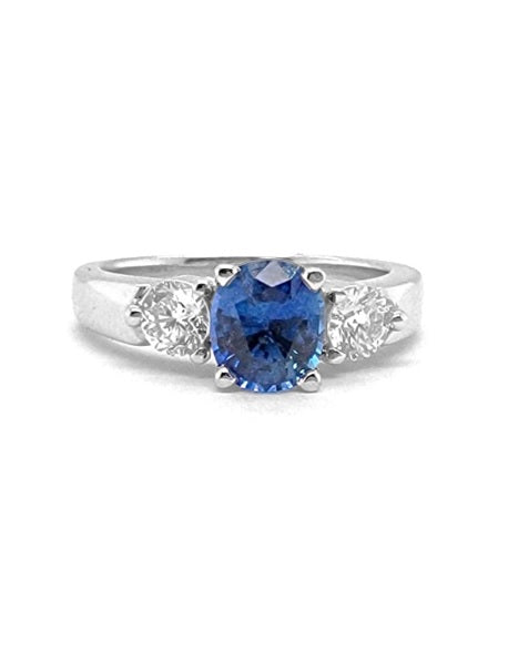 14k White Gold 1.28 Ct Sapphire, 0.43 Ct Diamond Ring