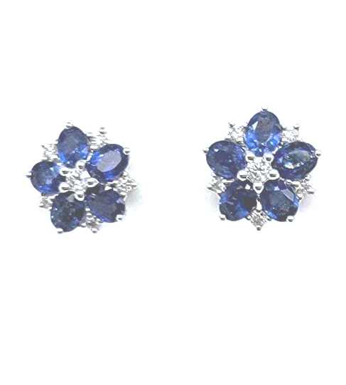 18k White Gold 2.06Ct Sapphire, 0.21 Ct Diamond Flower Earring