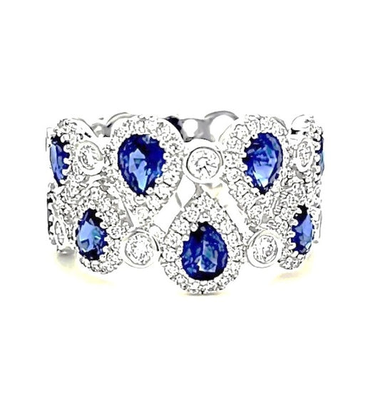 14k White Gold 1.74 Ct Sapphire, 0.83 Ct Diamond Band