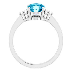 14k White Gold Blue Topaz, 0.17 Ct Diamond Ring